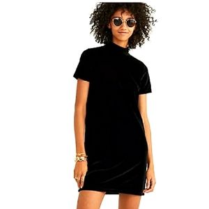 Madewell Black Velvet Mock Neck Short Sleeve Mini Dress Size XS # H2540